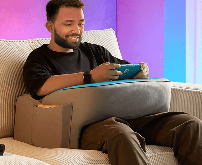 Sofa: the Lap Desk Pillow in use