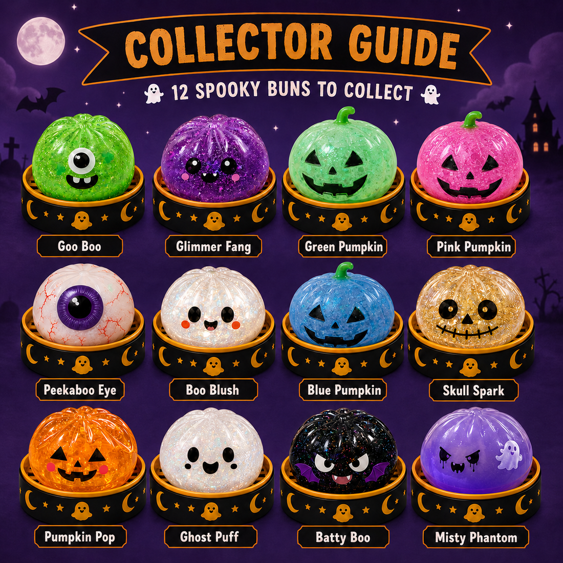 Halloween Squishy collector guide showing the supplier assortment