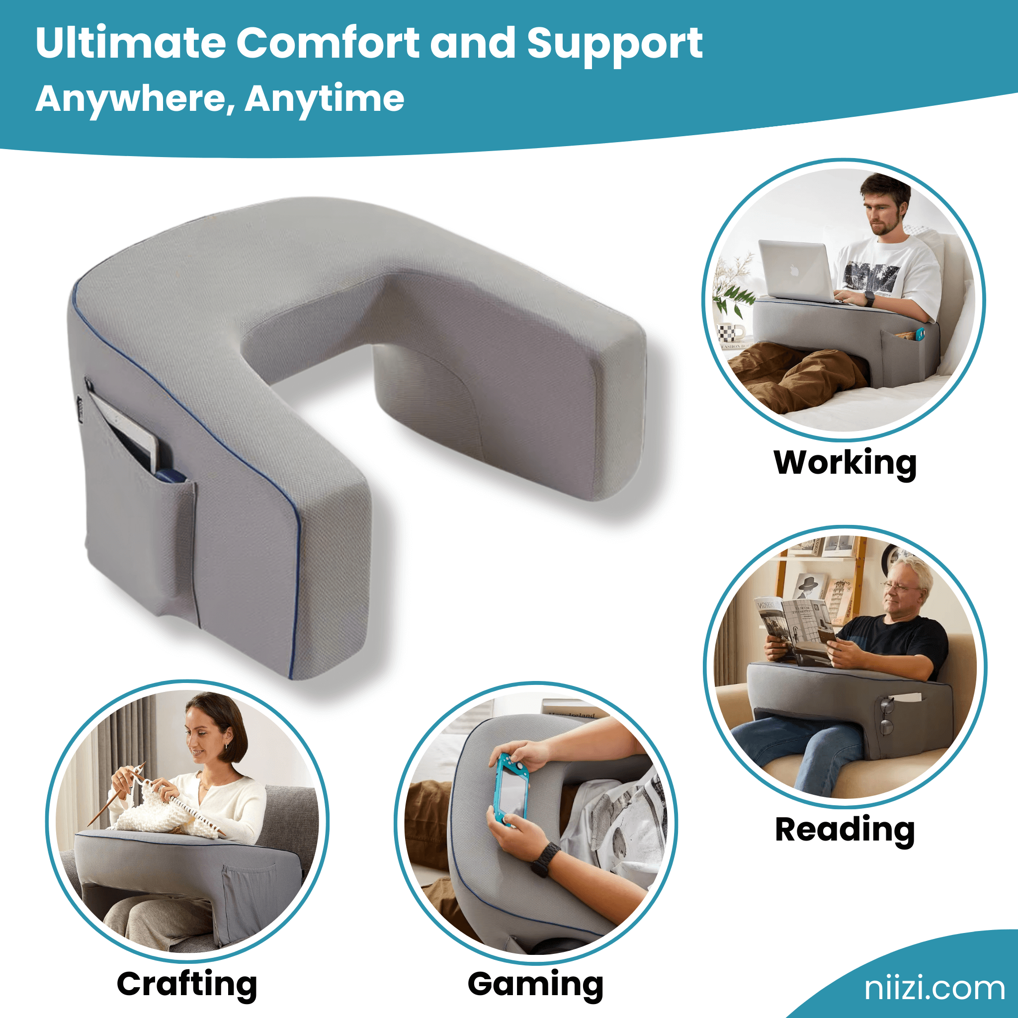 Grey U-shaped lap desk pillow
